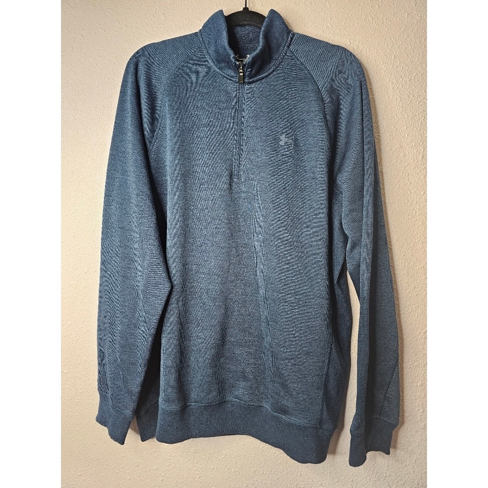 Under Armour Mens XL ColdGear Blue Space Dye Quarter Zip Pullover Loose Fit